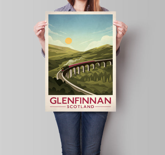 Glenfinnan Viaduct Poster, Railway Bridge Poster Vintage Jacobite Steam Train Art Deco Rail, West Highland Line, Scottish Art, Travel Poster