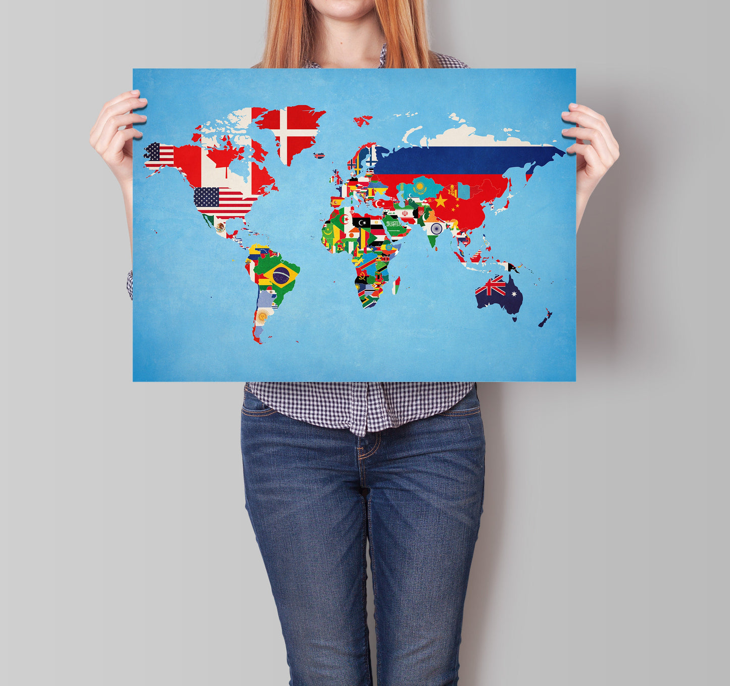 World Map of Flags - Country Map Poster - Educational Art - Kid's Room - National Flags - Map Art - Gift for Him