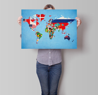 World Map of Flags - Country Map Poster - Educational Art - Kid's Room - National Flags - Map Art - Gift for Him