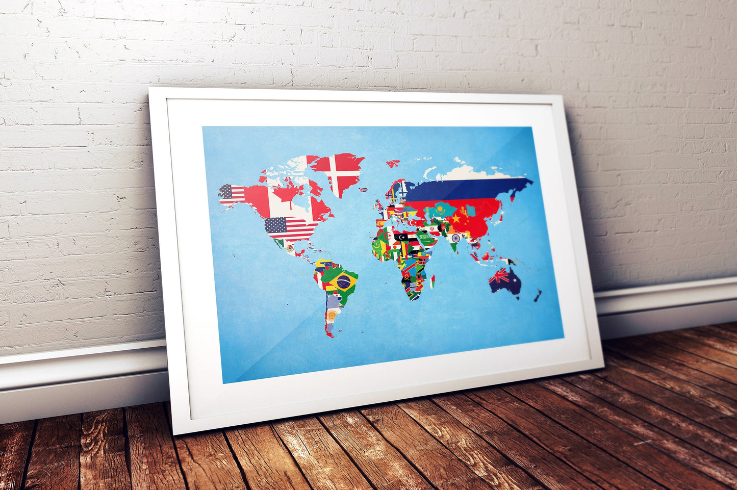 World Map of Flags - Country Map Poster - Educational Art - Kid's Room - National Flags - Map Art - Gift for Him