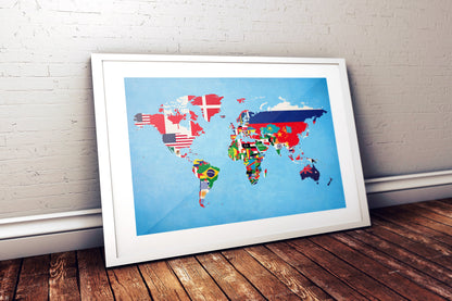 World Map of Flags - Country Map Poster - Educational Art - Kid's Room - National Flags - Map Art - Gift for Him