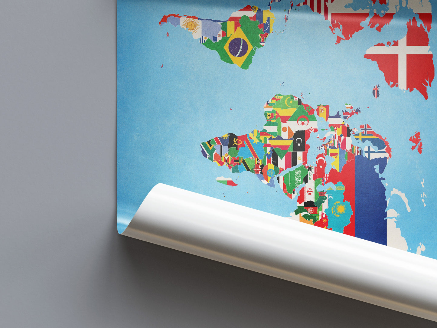 World Map of Flags - Country Map Poster - Educational Art - Kid's Room - National Flags - Map Art - Gift for Him