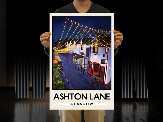 Ashton Lane Poster, Glasgow West End street illustration, Glasgow Print, Scottish Art, Scottish