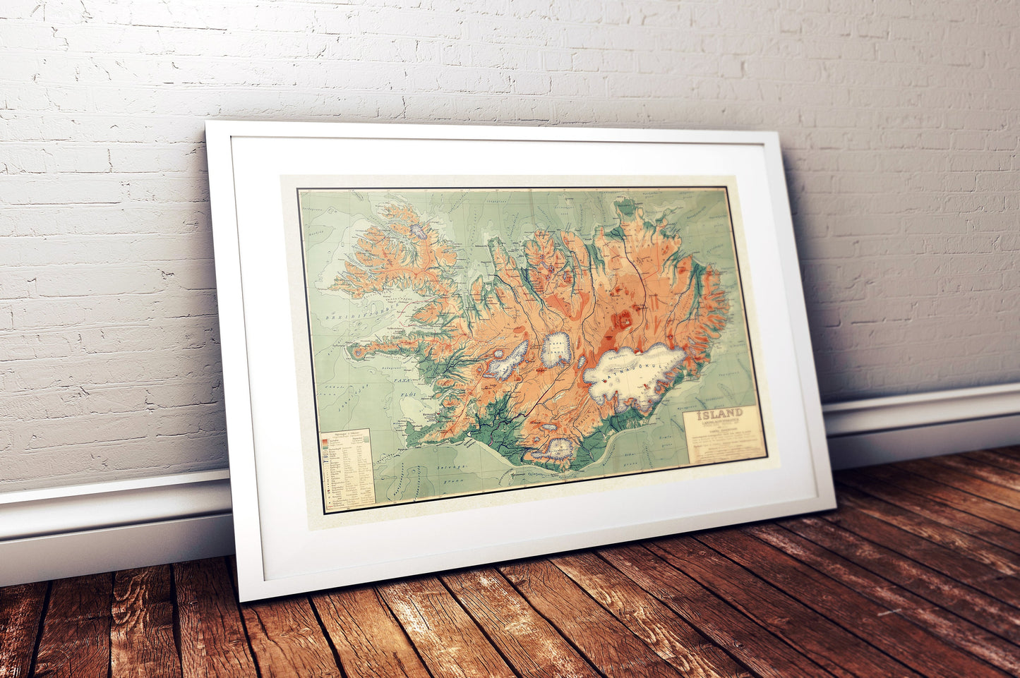 Old Map of Iceland - Topological Nordic Print - Reykjavik - Keflavik - Geysir -Gulfoss - Volcanoes - Glaciers - Samuel Eggertsson - 1928