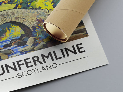 Dunfermline Travel Poster, Fife Bridge illustration, dunfermline Abbey, Scottish Art