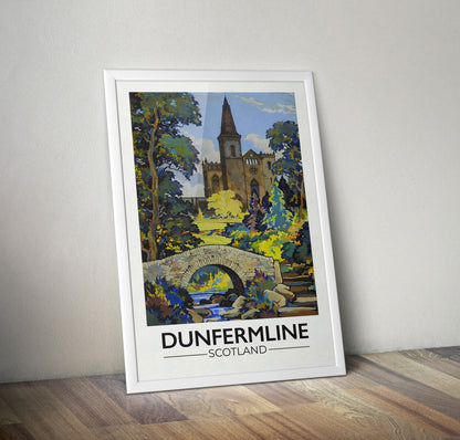 Dunfermline Travel Poster, Fife Bridge illustration, dunfermline Abbey, Scottish Art