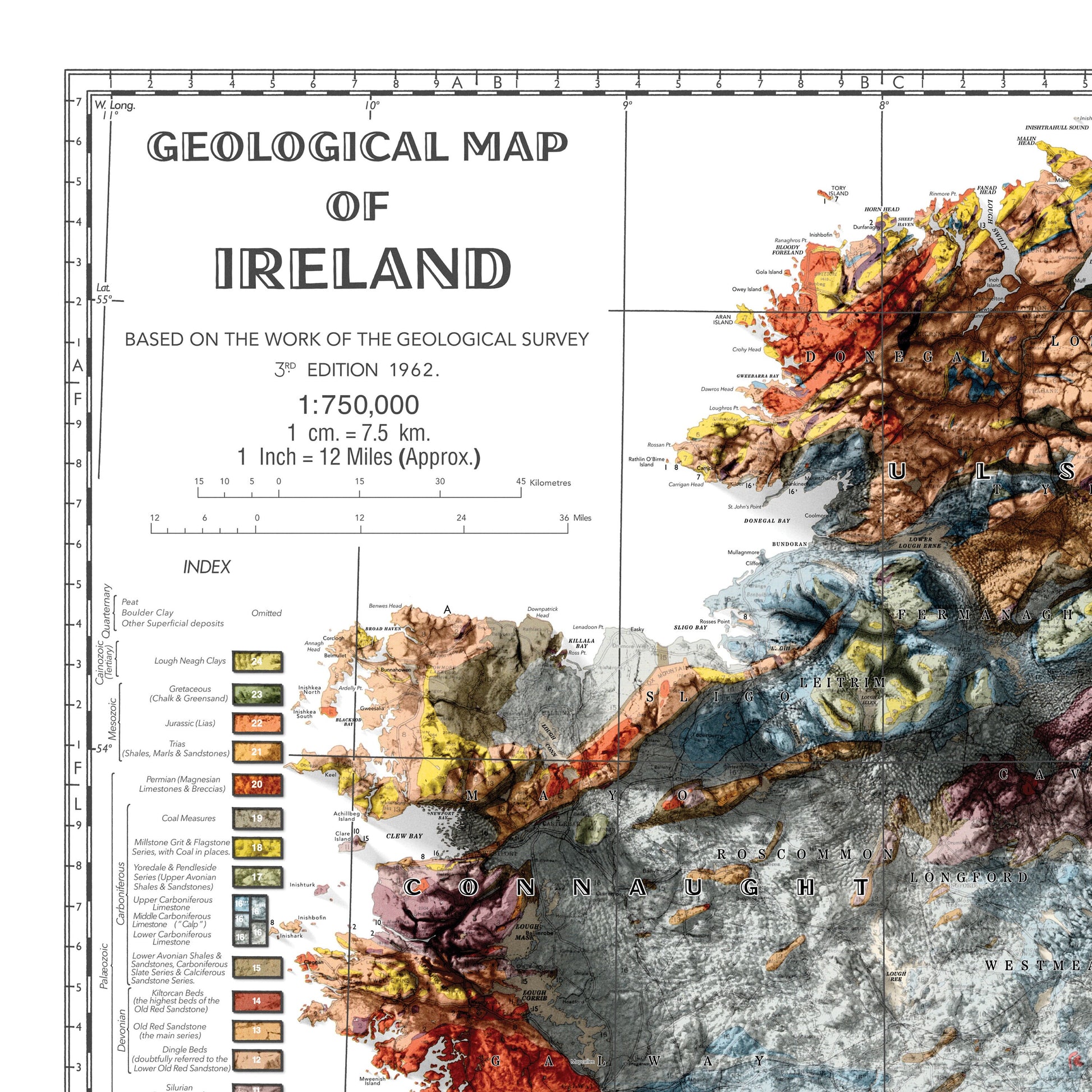 Ireland Geological Map - Ireland Relief Map, Ireland Topo Map, Dublin, Limerick, Ulster, Connaught, Munster,Leinster