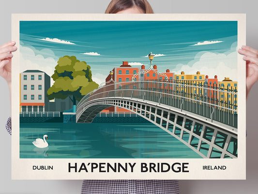 Dublin Print featuring the Ha'Penny Bridge, Ireland Travel Poster, Irish Art, Wall Art