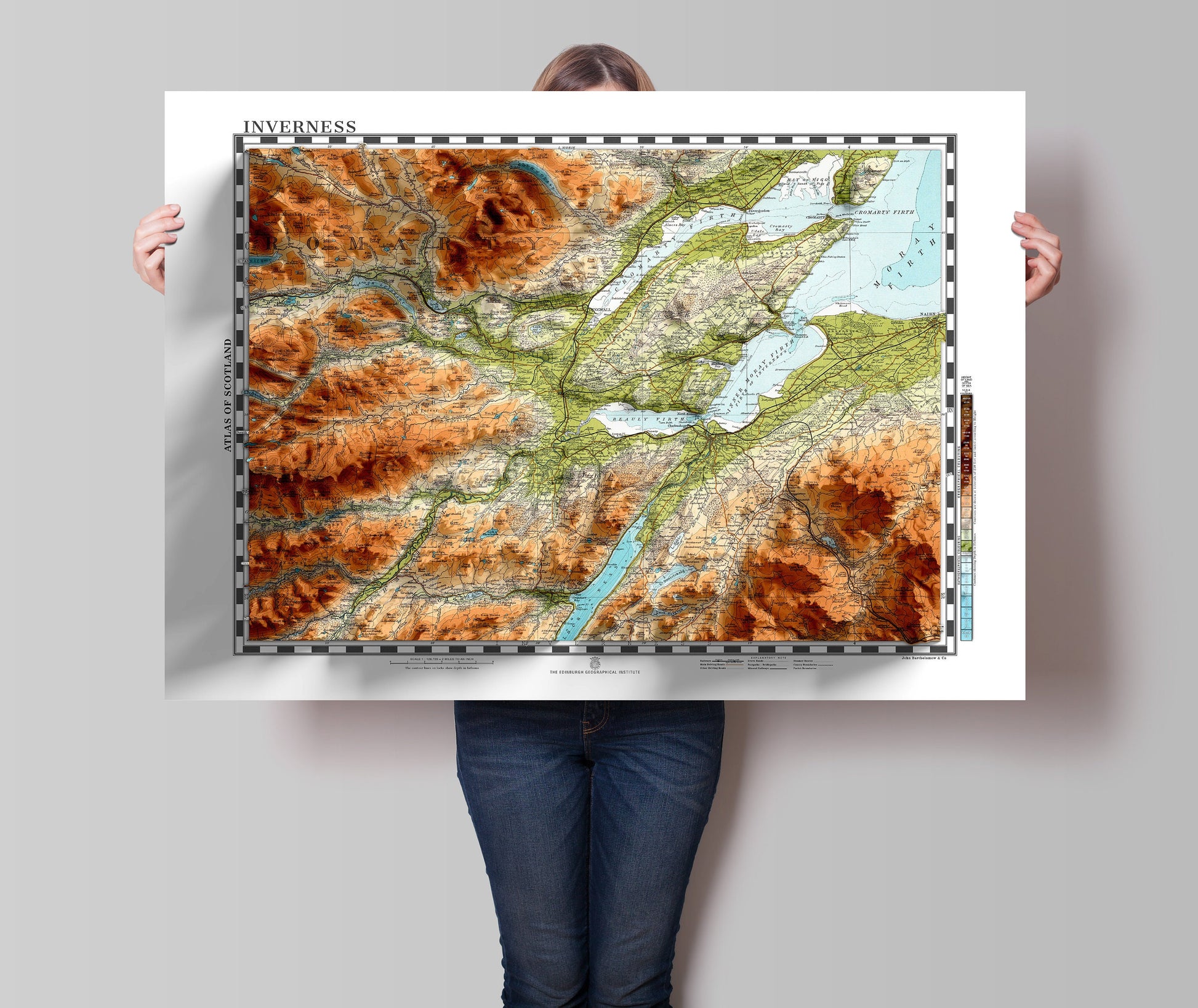 Inverness Topographic Map Print - Vintage - Retro - Geological Map - 3D effect relief Print