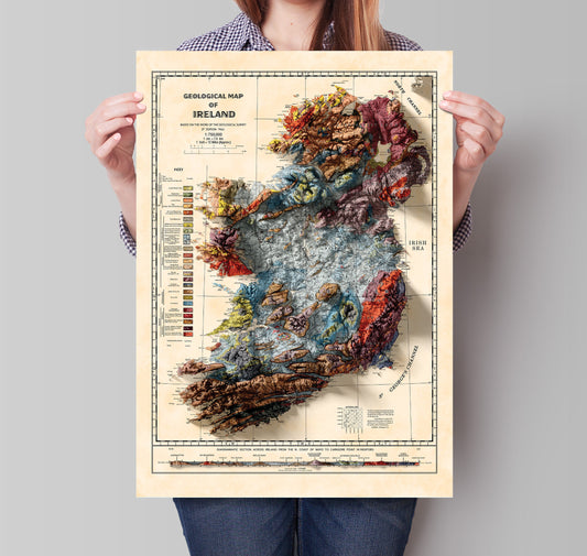 Ireland Map - Vintage Ireland Topo Map - Geological Print, Dublin, Limerick, Ulster, Connaught, Munster,Leinster