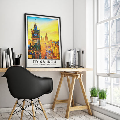 Edinburgh Princes Street Print, Edinburgh Poster, Balmoral Hotel, Scottish Wall Art,