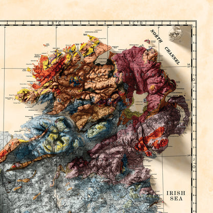 Ireland Map - Vintage Ireland Topo Map - Geological Print, Dublin, Limerick, Ulster, Connaught, Munster,Leinster