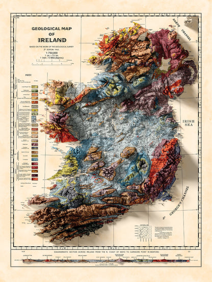 Ireland Map - Vintage Ireland Topo Map - Geological Print, Dublin, Limerick, Ulster, Connaught, Munster,Leinster