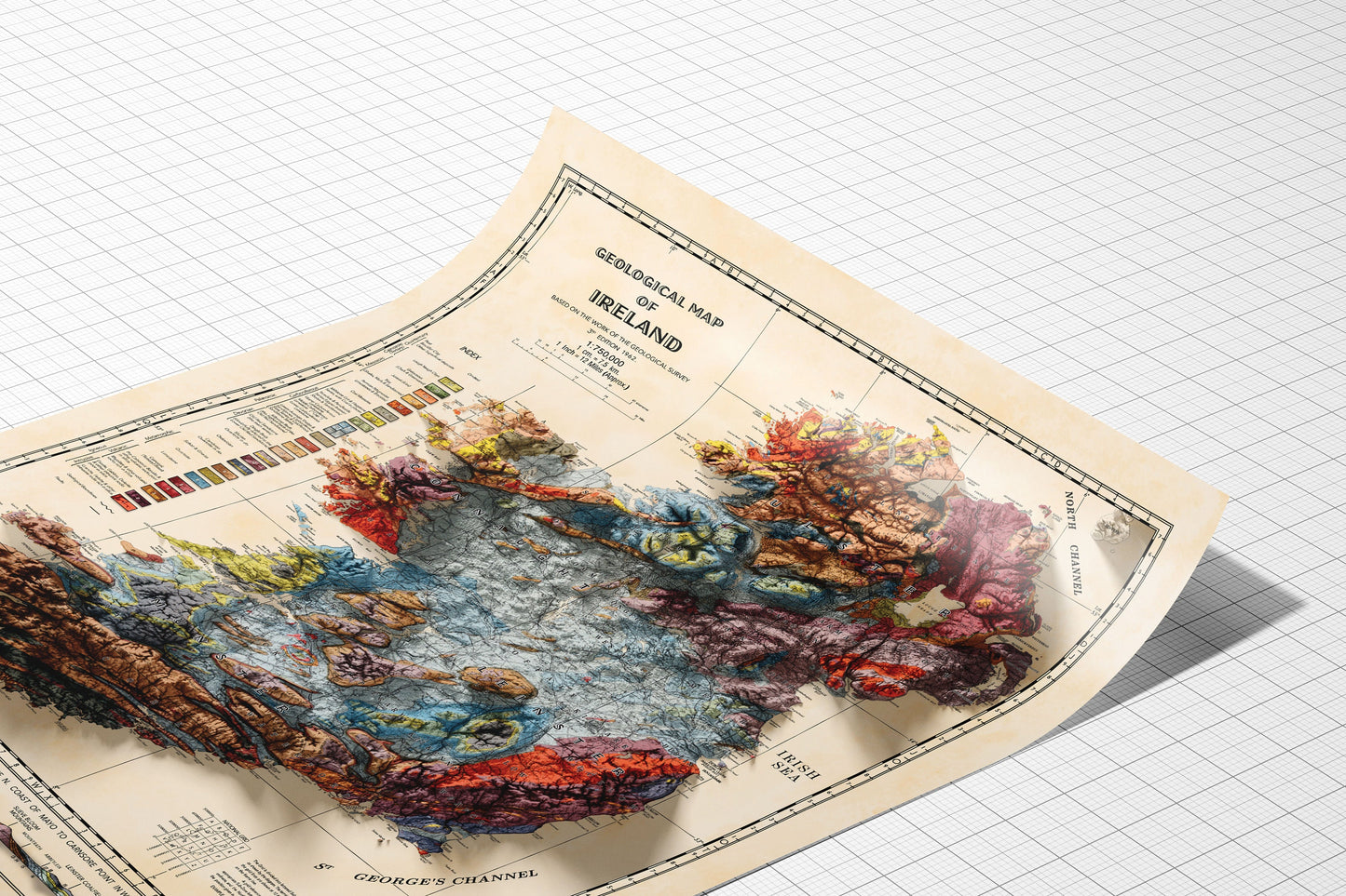 Ireland Map - Vintage Ireland Topo Map - Geological Print, Dublin, Limerick, Ulster, Connaught, Munster,Leinster