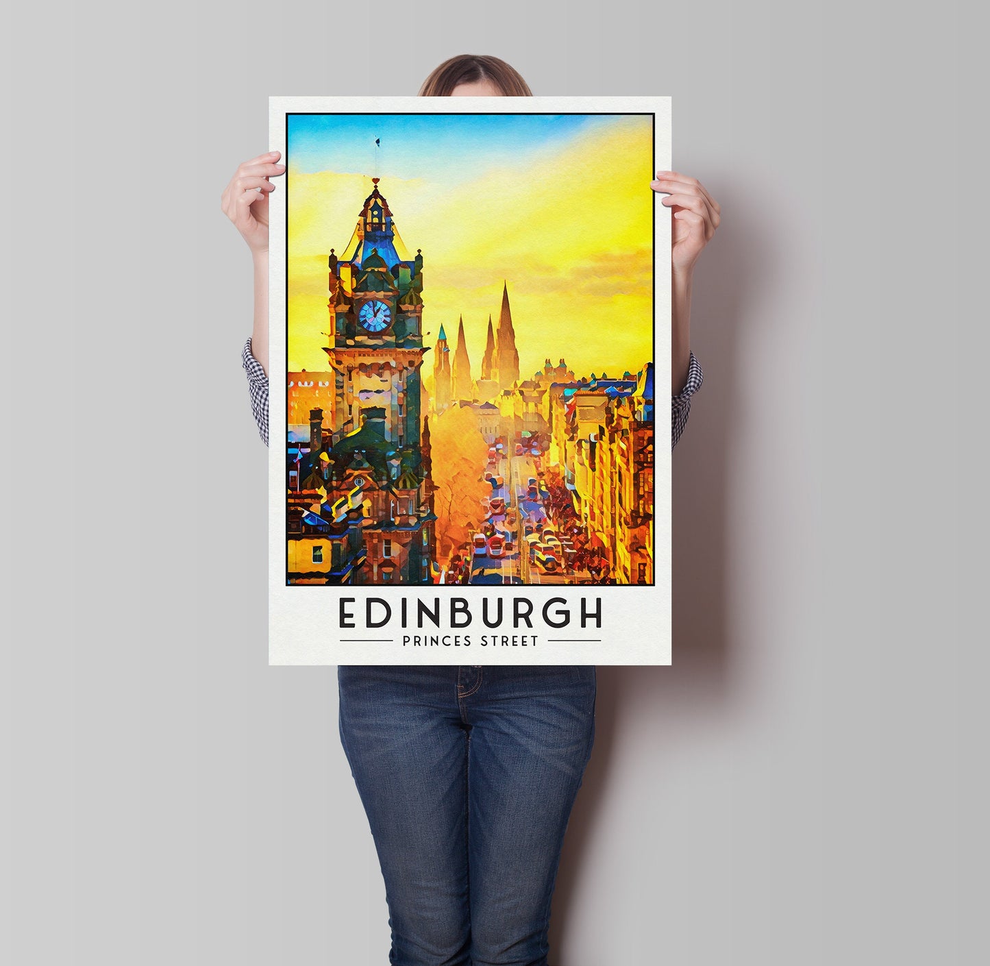 Edinburgh Princes Street Print, Edinburgh Poster, Balmoral Hotel, Scottish Wall Art,