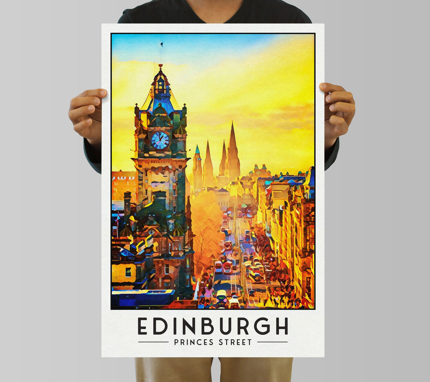 Edinburgh Princes Street Print, Edinburgh Poster, Balmoral Hotel, Scottish Wall Art,