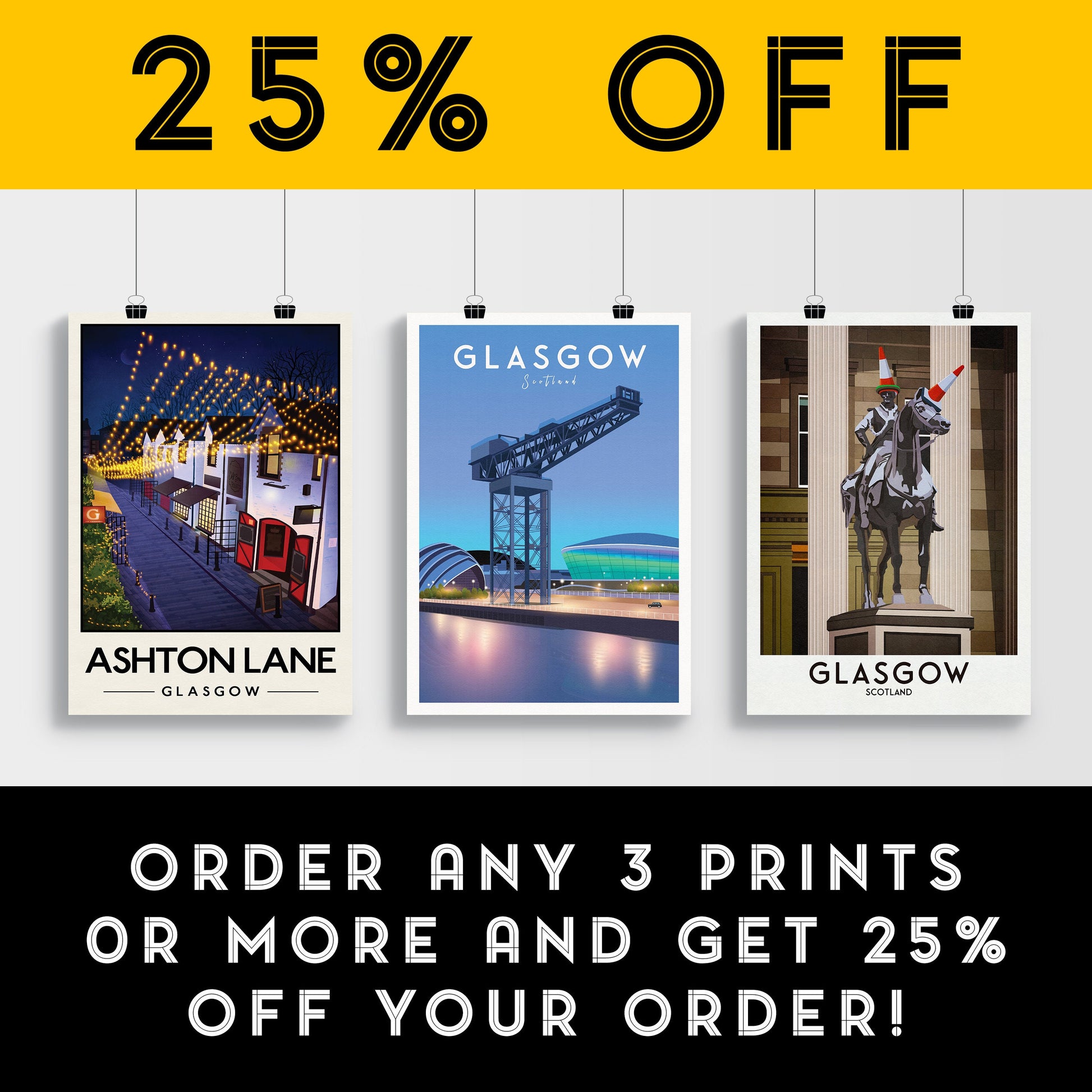 Glasgow Finnieston Travel Poster - Glasgow Print - Scottish Wall Art - Historical Landmark - Crane - SEC Armadillo - The Clyde Auditorium