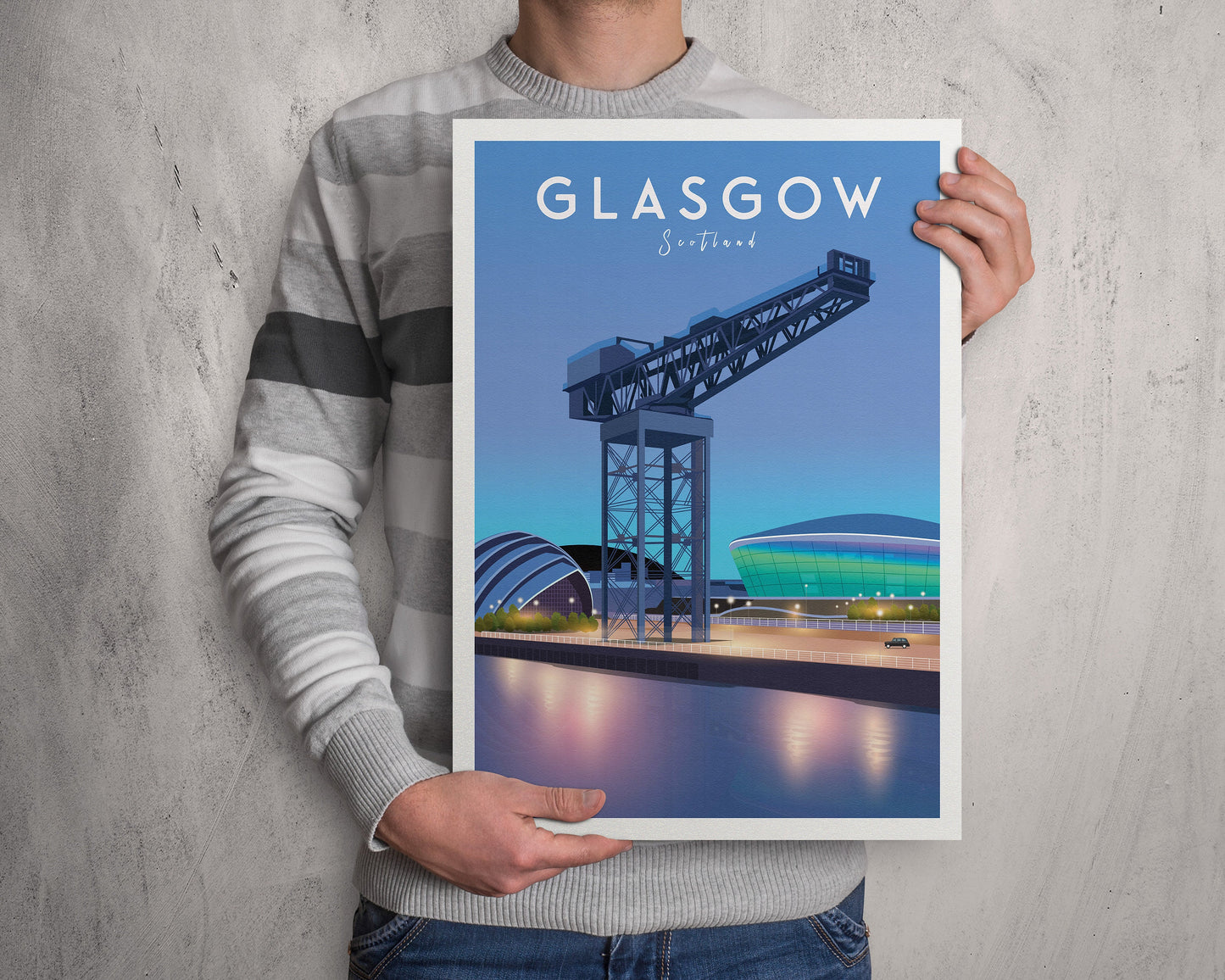 Glasgow Finnieston Travel Poster - Glasgow Print - Scottish Wall Art - Historical Landmark - Crane - SEC Armadillo - The Clyde Auditorium