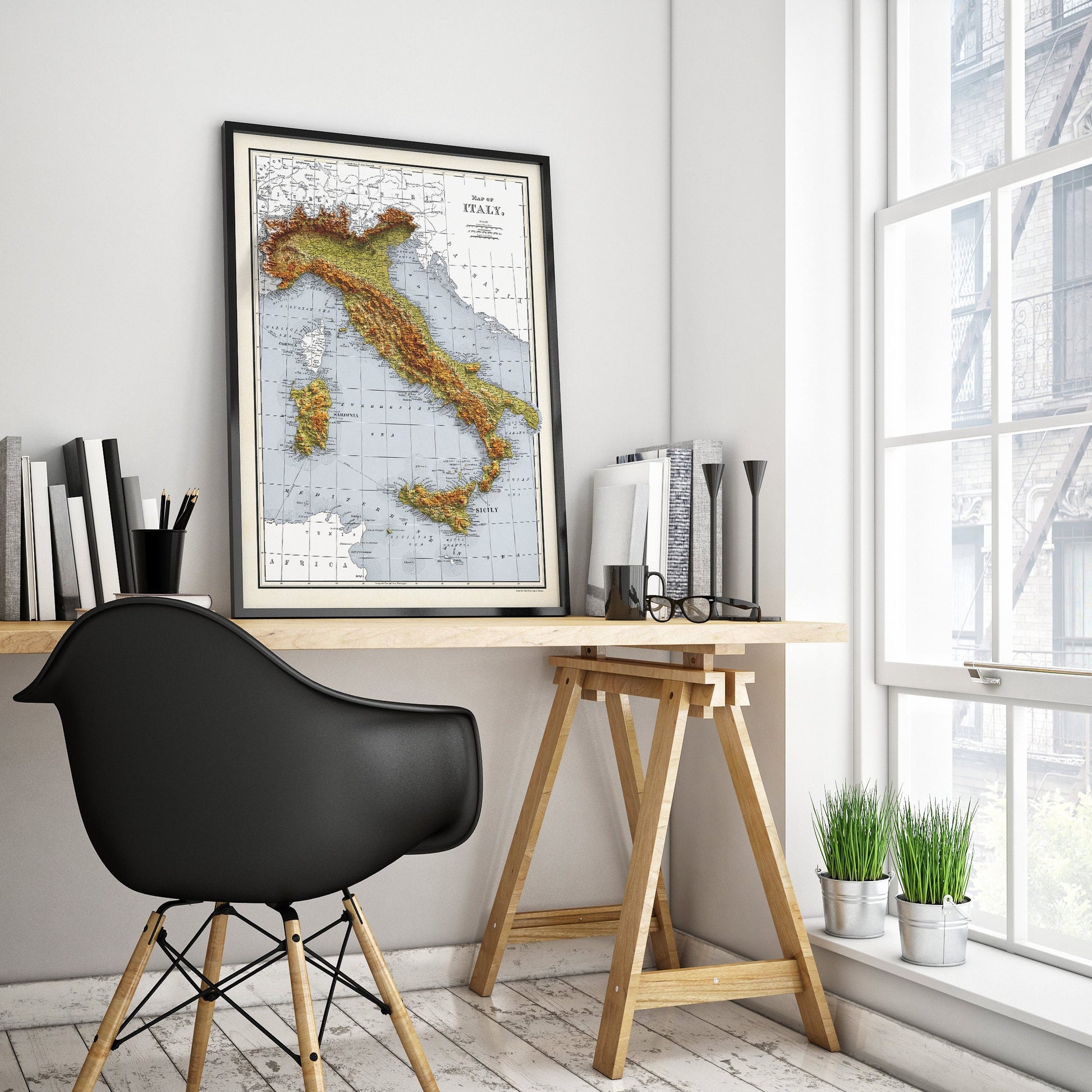 Italy Map - 1894 Vintage Italy Shaded Relief Map - 3D Illusion - Lombardy - Emilia - Rome - Corsica - Tuscany - Latium - Campania - Sardinia