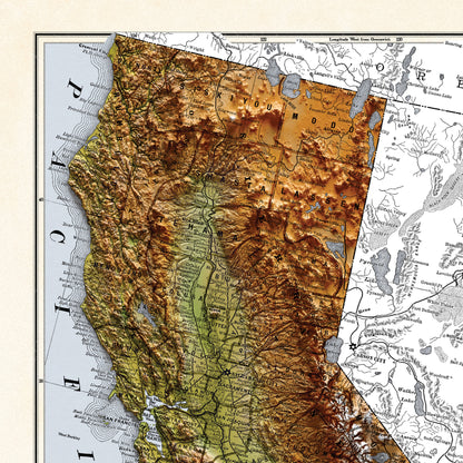 California Map - 1883 Vintage California Shaded Relief Map - 3D Illusion - Modoc - Tehama - Delnorte - Colusa - Menoocino - San Bernardino