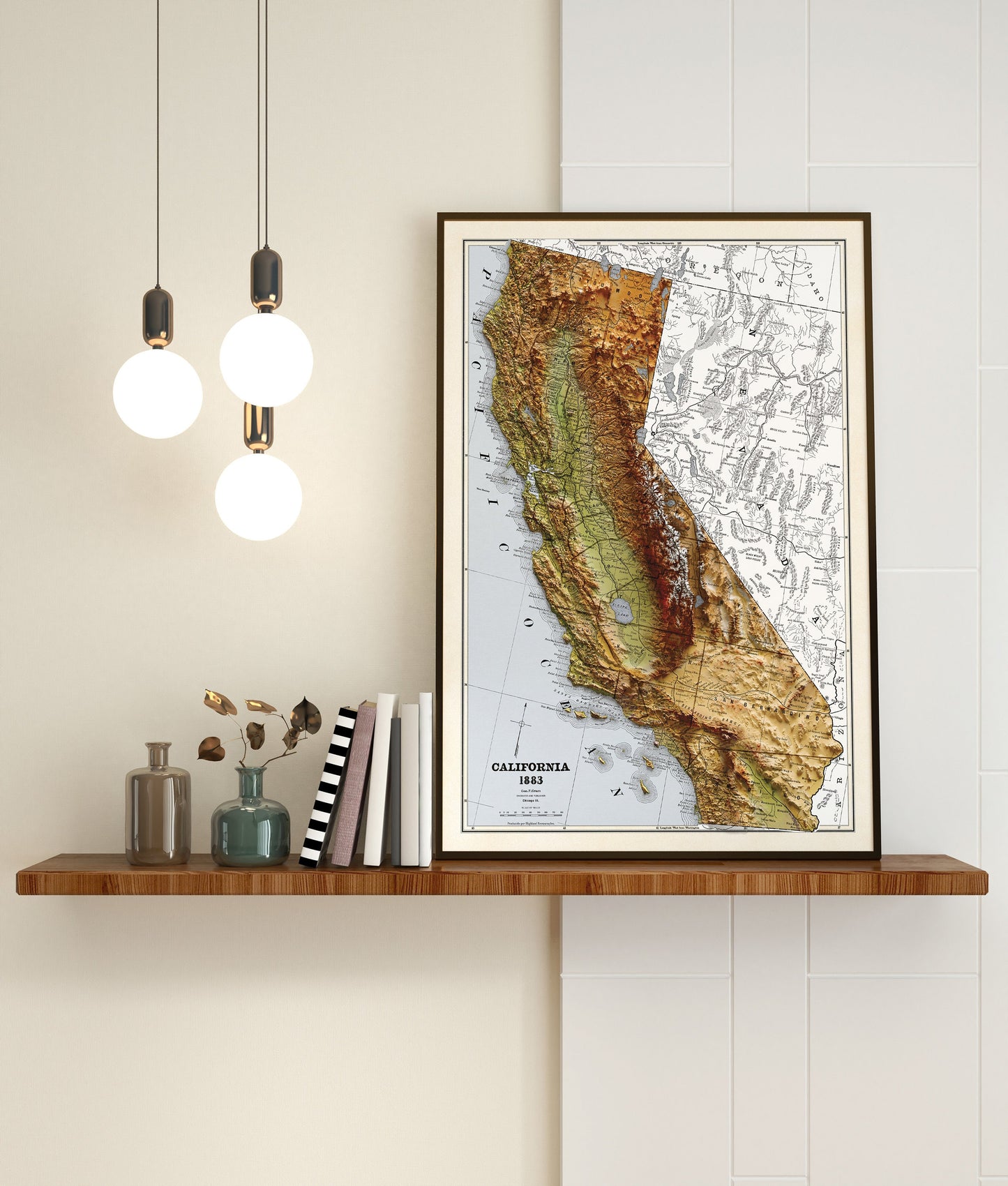 California Map - 1883 Vintage California Shaded Relief Map - 3D Illusion - Modoc - Tehama - Delnorte - Colusa - Menoocino - San Bernardino