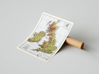 British Isles Map - 1943 - 2D shaded relief - United Kingdom - England - Ireland - Wales - Ireland - Northern Island - Wall Art