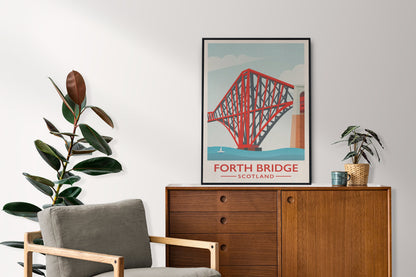 Forth Rail Bridge Travel Poster, Iillustration of Forth Rail Bridge between Edinburgh and Fife, Scottish Art, Forth Bridge Art, Wall Art