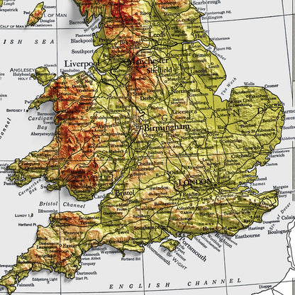 British Isles Map - 1943 - 2D shaded relief - United Kingdom - England - Ireland - Wales - Ireland - Northern Island - Wall Art