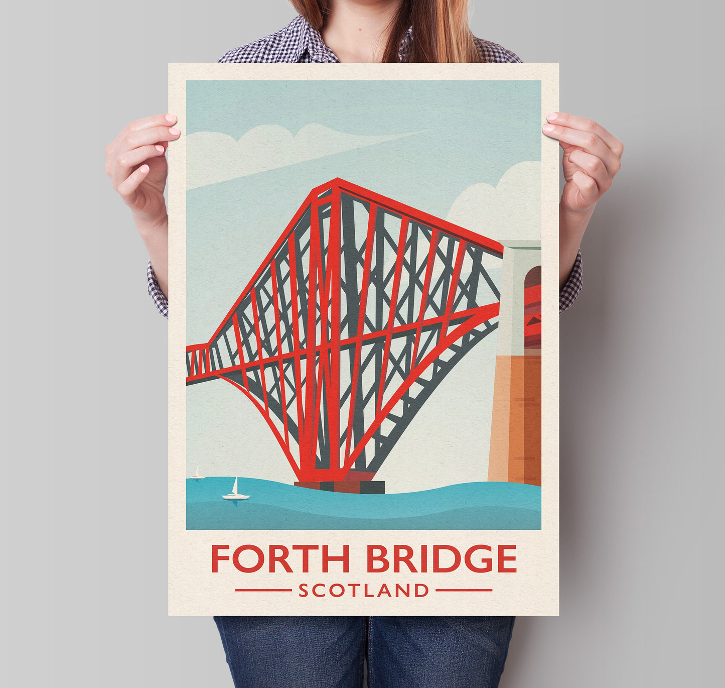 Forth Rail Bridge Travel Poster, Iillustration of Forth Rail Bridge between Edinburgh and Fife, Scottish Art, Forth Bridge Art, Wall Art