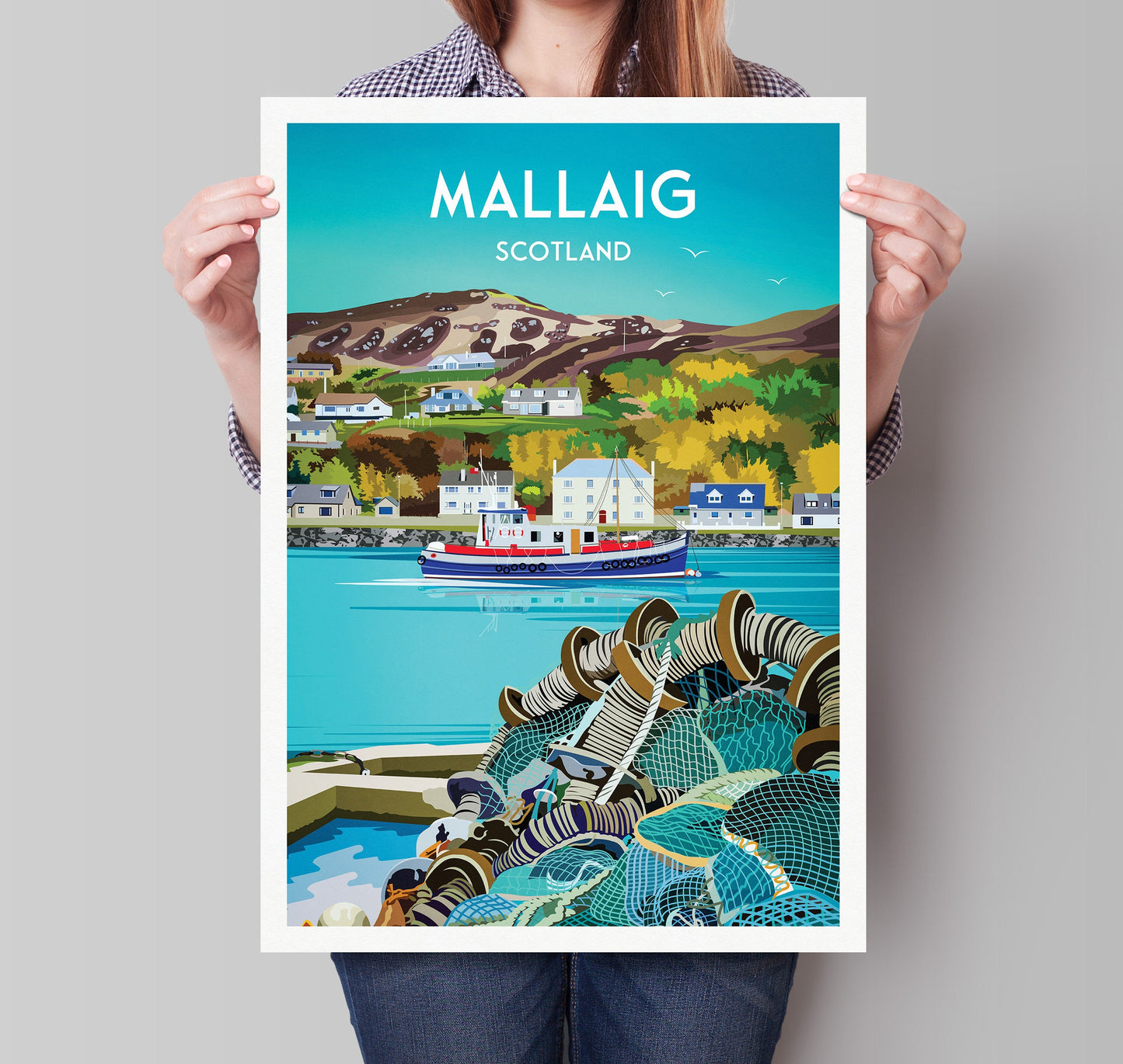 Mallaig Harbour Travel Poster - Coastal Beauty and Maritime Charm | Lochaber | West Coast of the Highlands of Scotland | Vintage Style Print