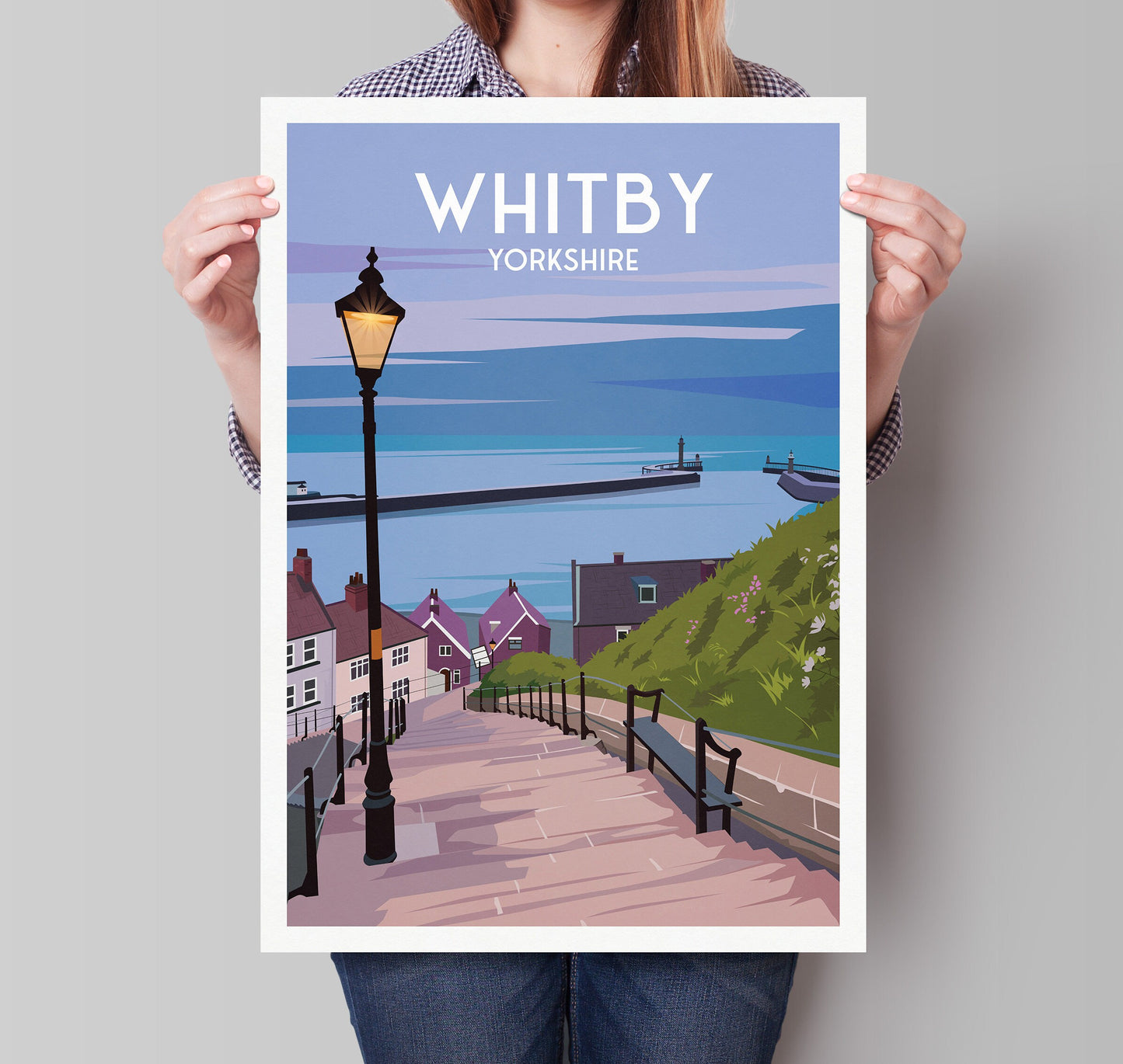 Whitby Travel Poster | 199 steps | Whitby harbour | North Yorkshire Wall Art | Home Decor Artwork | Wedding gift | Birthday Present