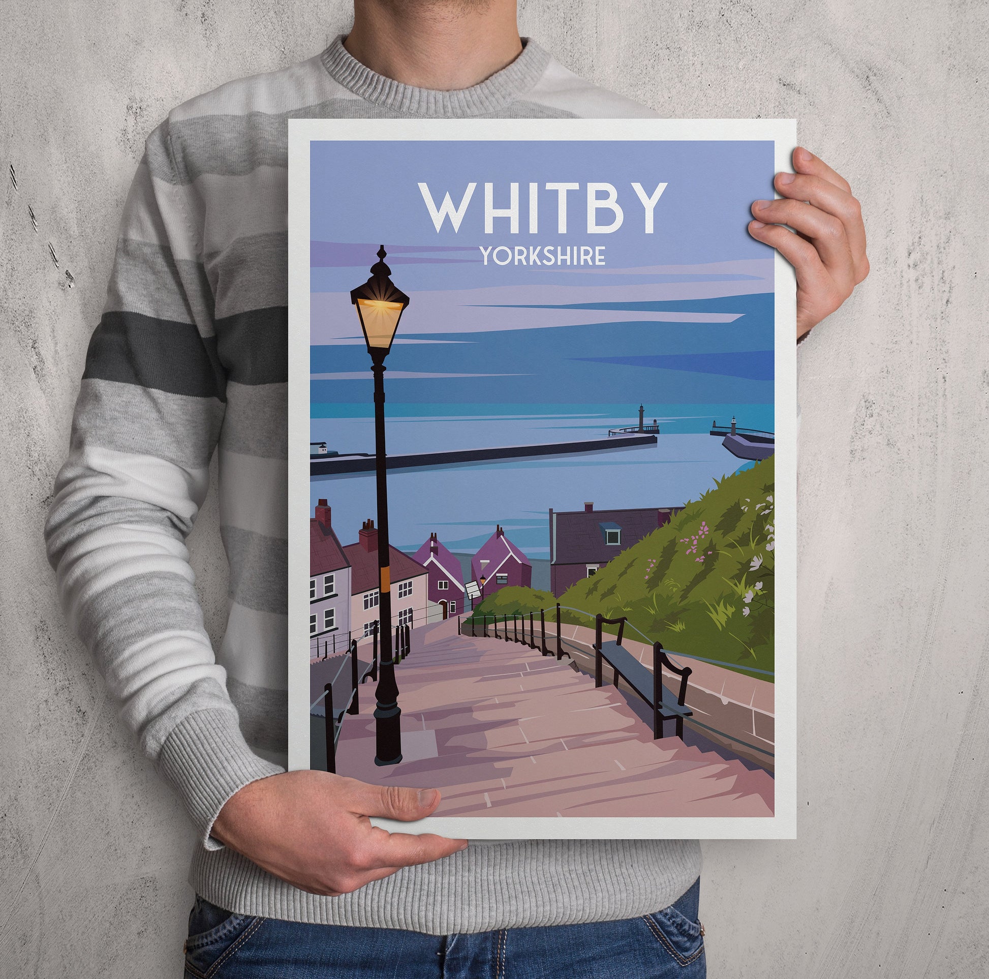 Whitby Travel Poster | 199 steps | Whitby harbour | North Yorkshire Wall Art | Home Decor Artwork | Wedding gift | Birthday Present