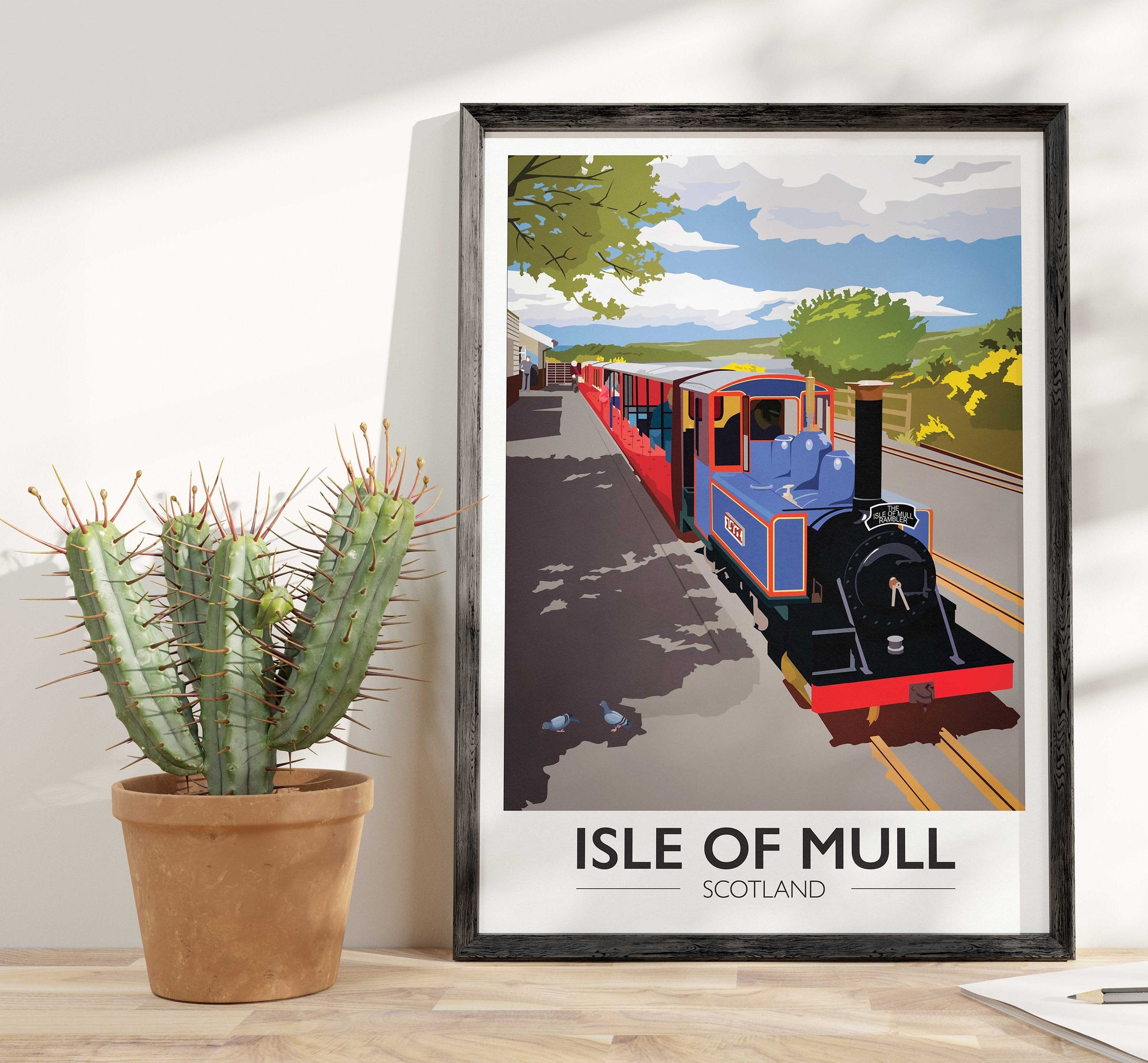 Isle of Mull Art Print - The Isle of Mull Rambler - Scottish Travel Poster - Railway Station - Wall Art Illustration