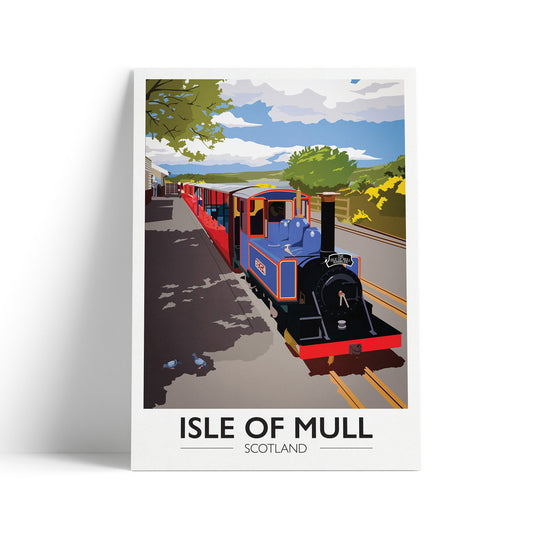 Isle of Mull Art Print - The Isle of Mull Rambler - Scottish Travel Poster - Railway Station - Wall Art Illustration