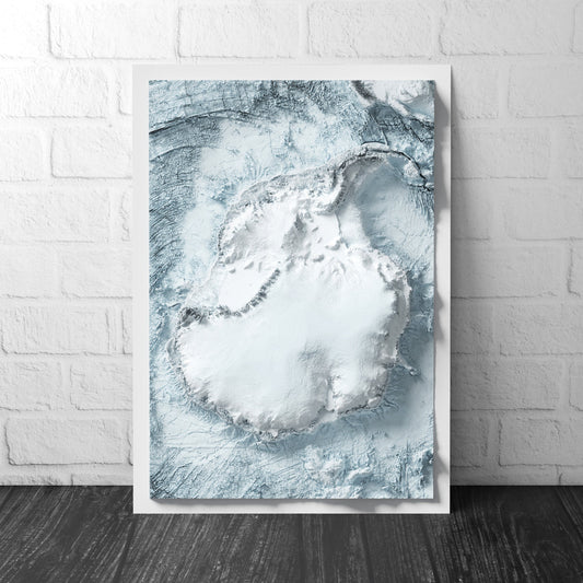 Antarctica Art Relief Map - 2D Bathymetric Print - South Pole Geology - 2D Shaded Relief Map