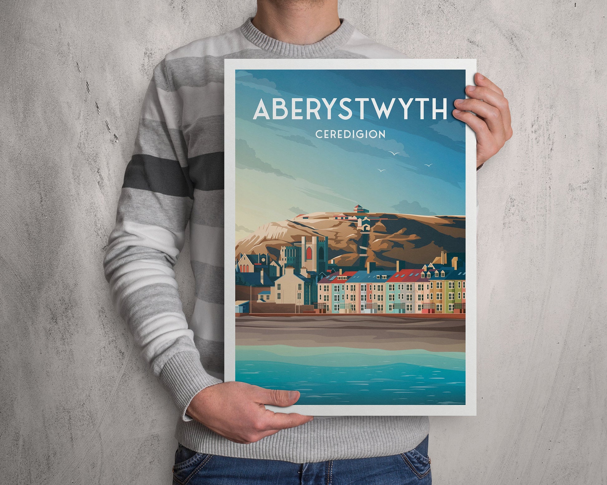 Aberystwyth Print, Wales Travel Poster, Ceredigion Illustration Wall Decor, Seaside Charm, Welsh Wall Art