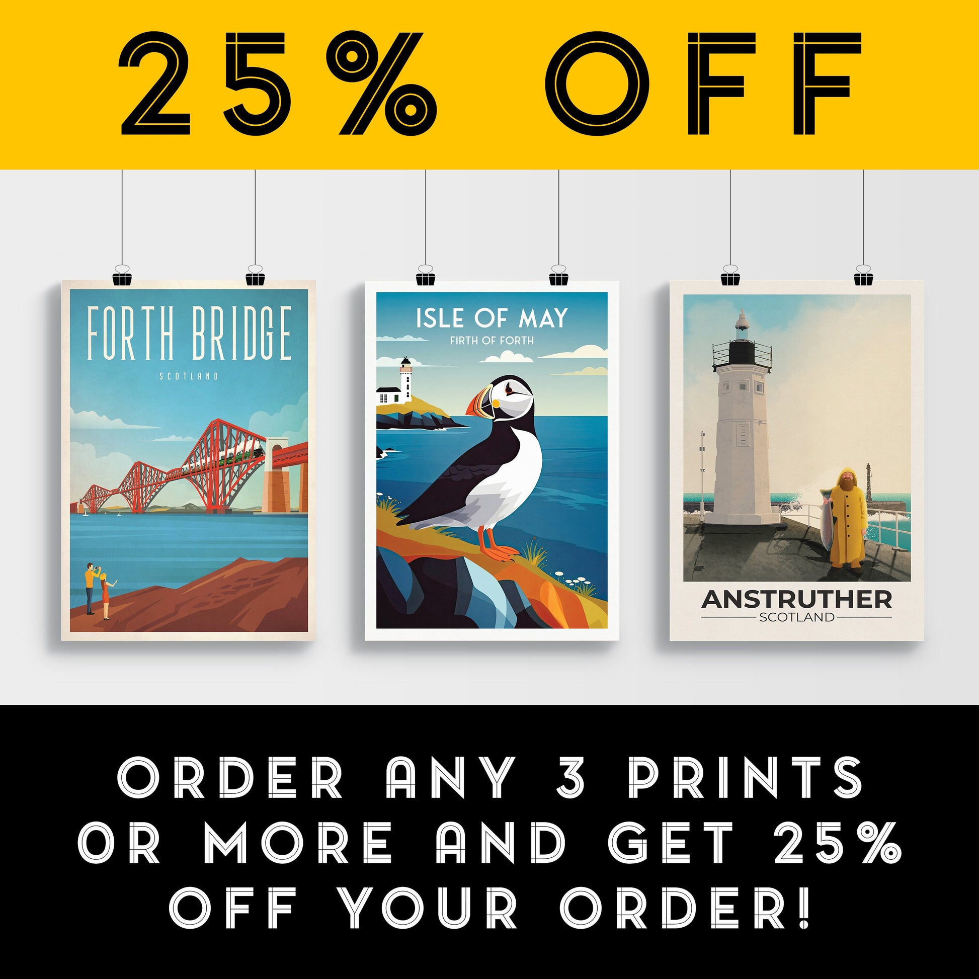 Isle of May Travel Poster - Puffin and Lighthouse | Firth of Forth | Vintage-Inspired Print