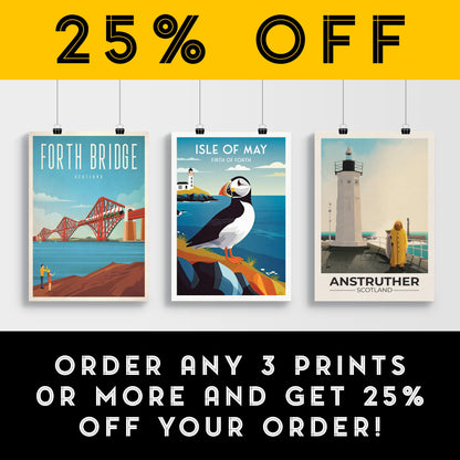 Isle of May Travel Poster - Puffin and Lighthouse | Firth of Forth | Vintage-Inspired Print