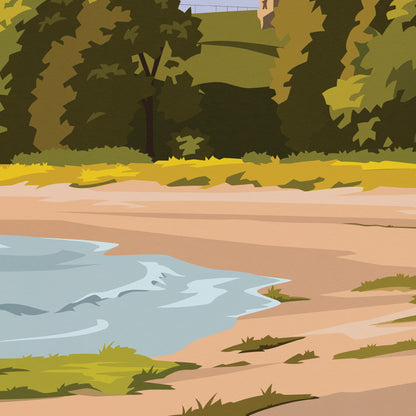 Kirkcaldy Print - Ravenscraig Beach and Castle - East Neuk - Fife Coastal Path - Travel Poster - Scotland