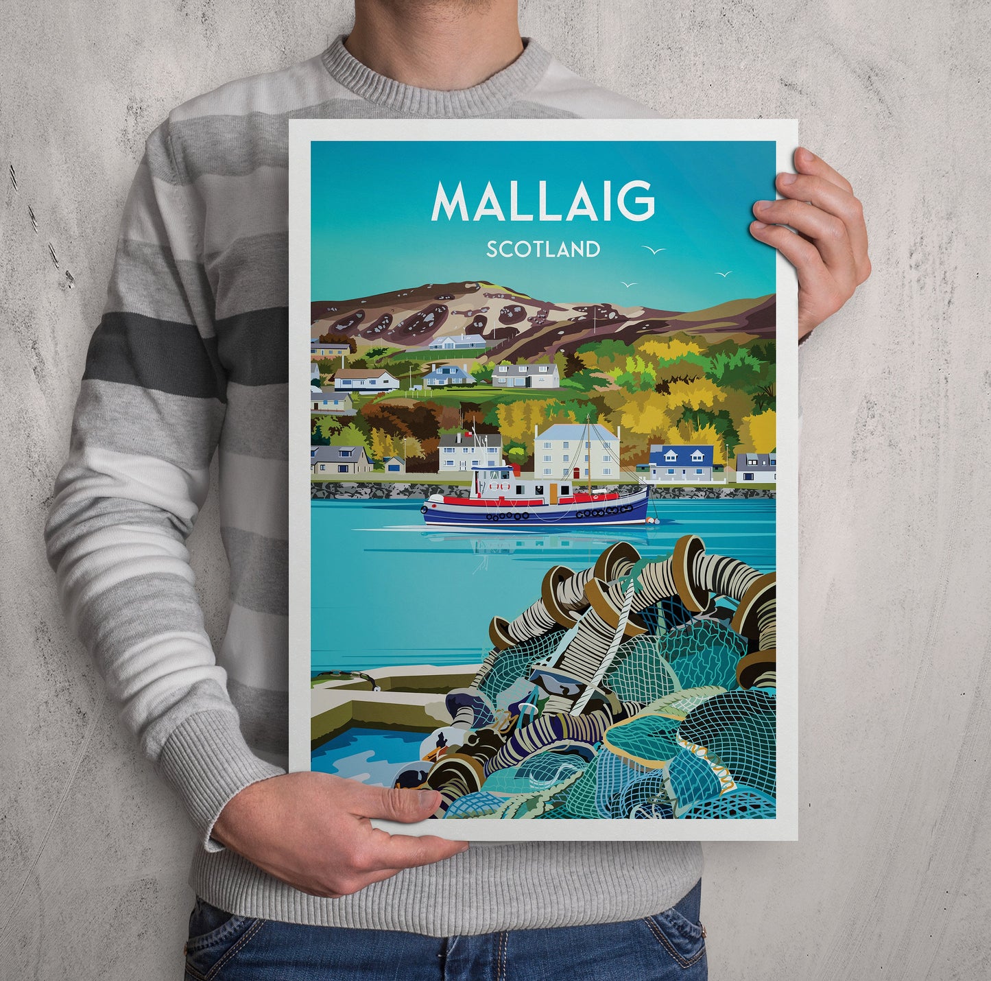 Mallaig Harbour Travel Poster - Coastal Beauty and Maritime Charm | Lochaber | West Coast of the Highlands of Scotland | Vintage Style Print