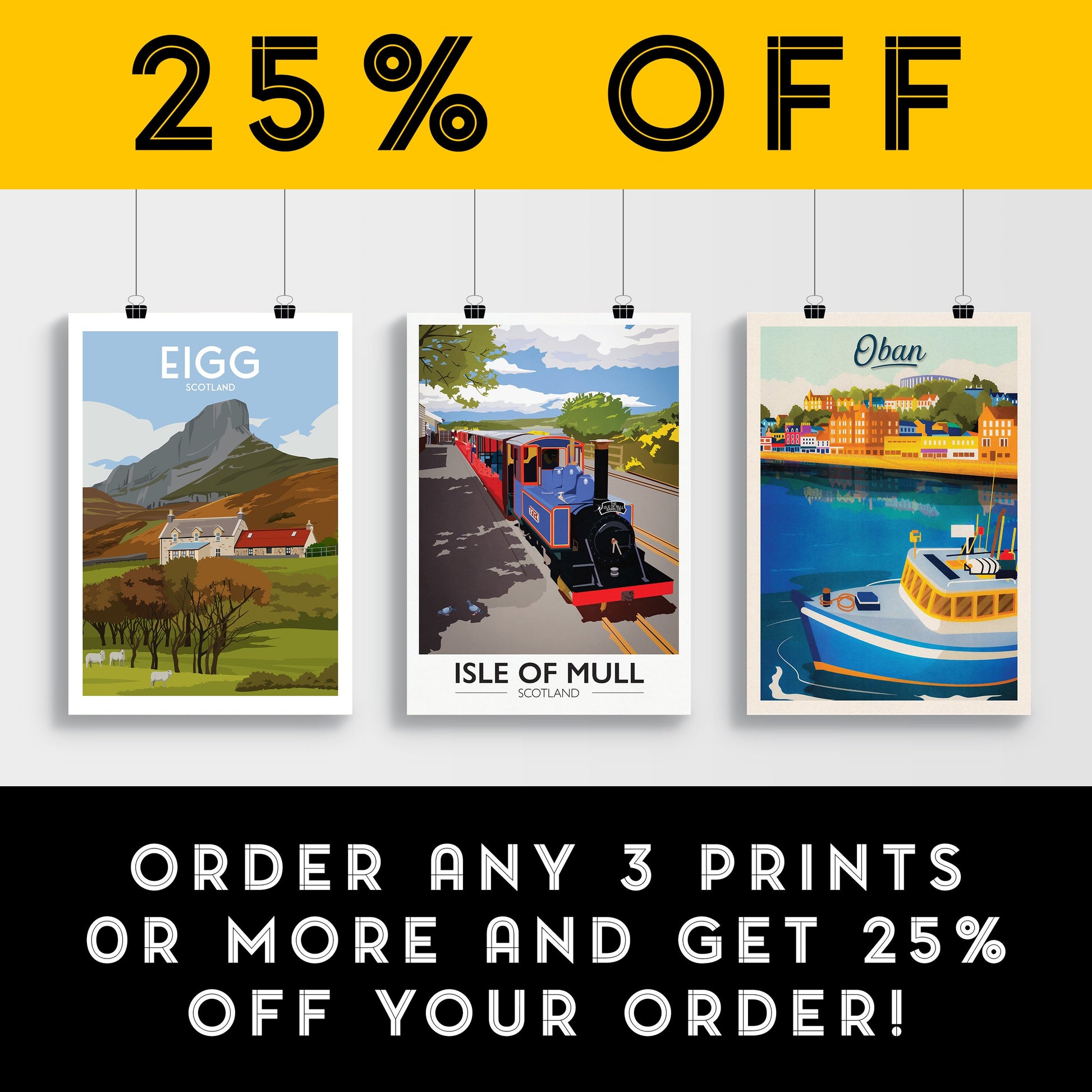 Isle of Mull Art Print - The Isle of Mull Rambler - Scottish Travel Poster - Railway Station - Wall Art Illustration