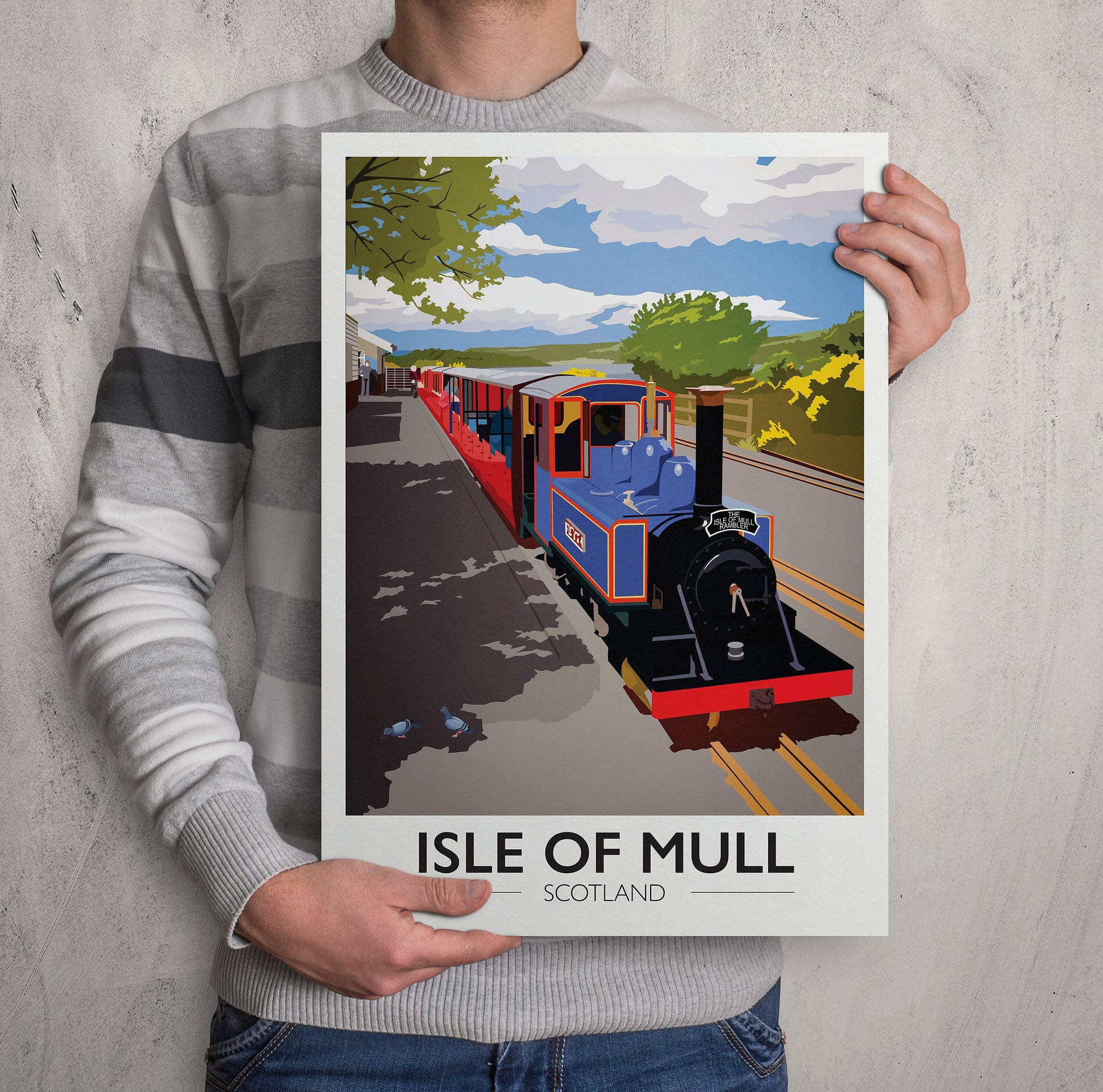 Isle of Mull Art Print - The Isle of Mull Rambler - Scottish Travel Poster - Railway Station - Wall Art Illustration