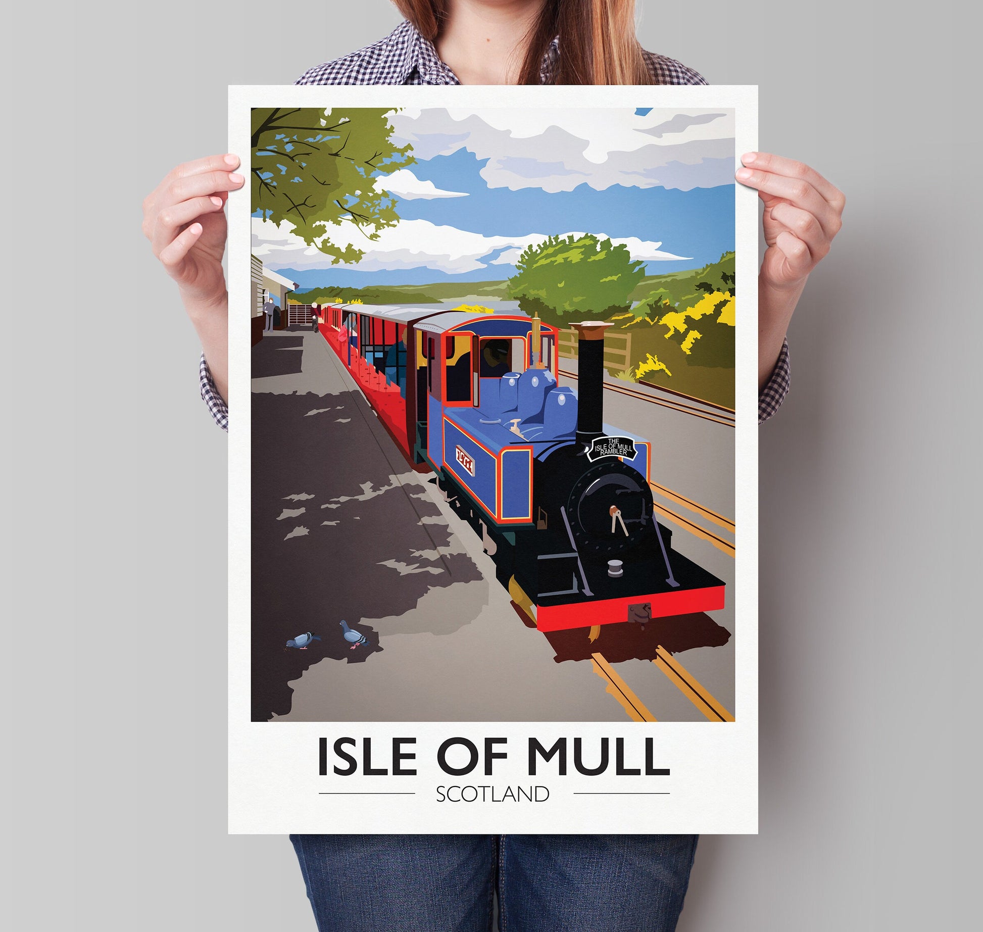 Isle of Mull Art Print - The Isle of Mull Rambler - Scottish Travel Poster - Railway Station - Wall Art Illustration