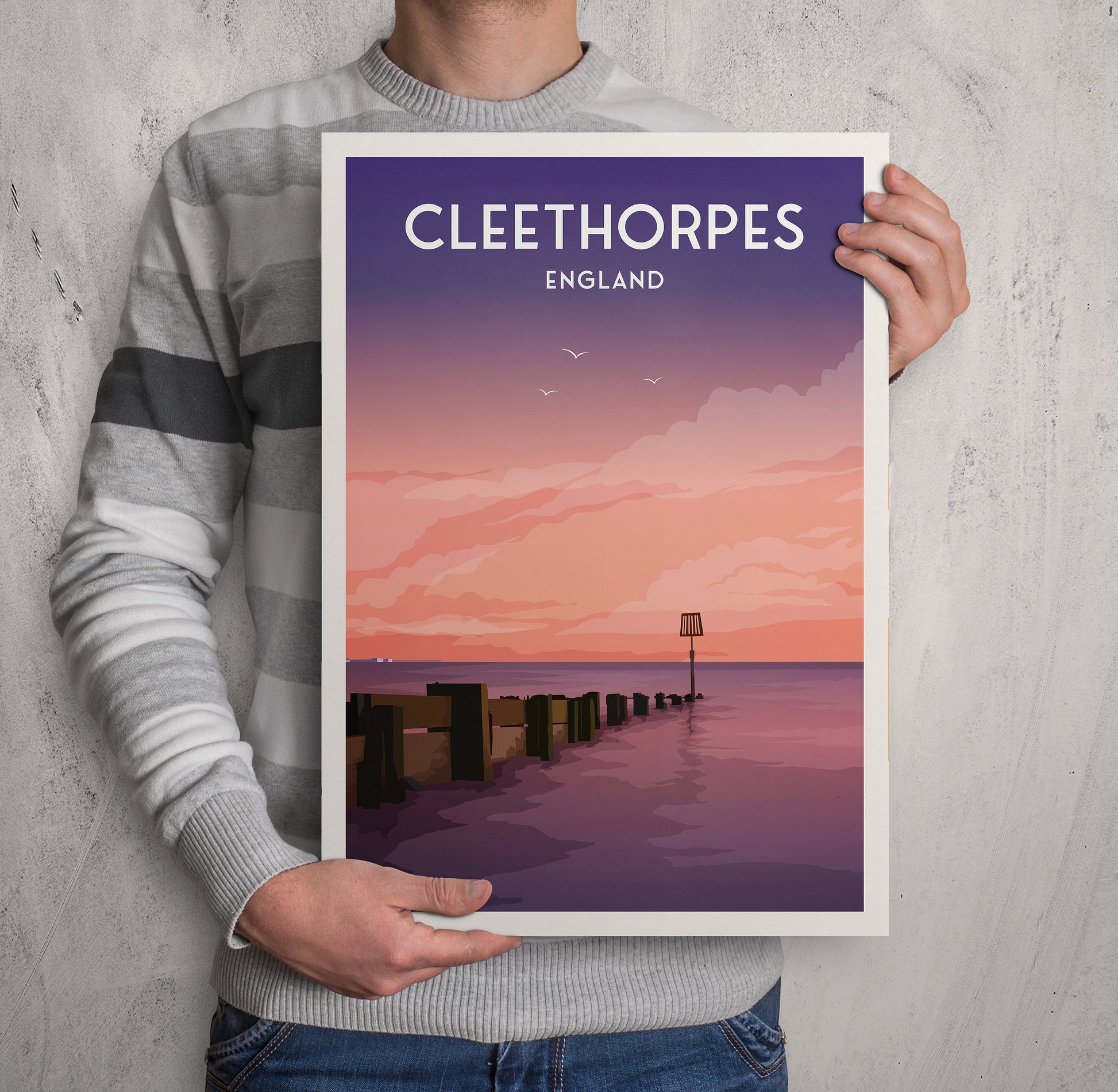 Cleethorpes Beach Print - England Travel Poster - North East Lincolnshire - Coastal Wall Art - A3, A2, A1 Sizes
