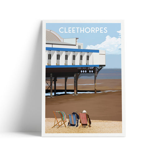 Cleethorpes Print - Deck Chairs at the Pier - England Travel Poster - North East Lincolnshire - Coastal Wall Art - A3, A2, A1 Sizes