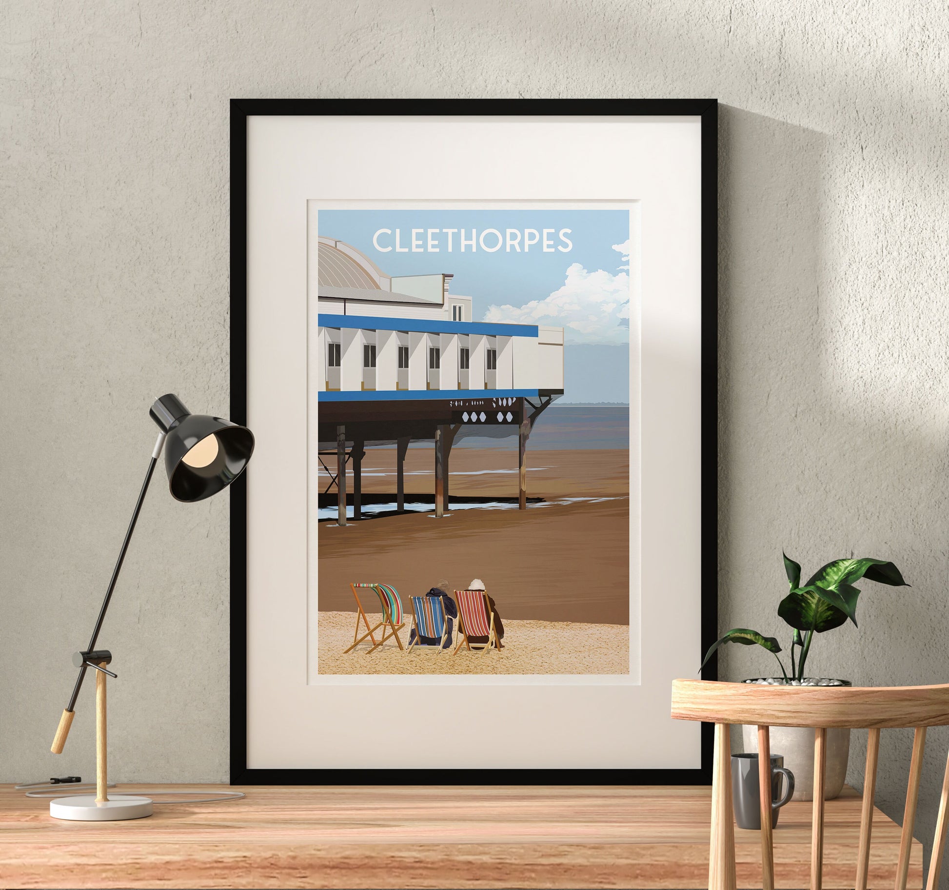 Cleethorpes Print - Deck Chairs at the Pier - England Travel Poster - North East Lincolnshire - Coastal Wall Art - A3, A2, A1 Sizes