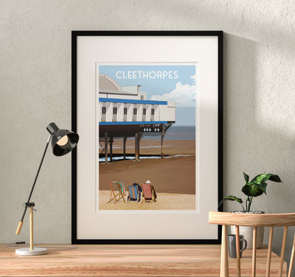 Cleethorpes Print - Deck Chairs at the Pier - England Travel Poster - North East Lincolnshire - Coastal Wall Art - A3, A2, A1 Sizes