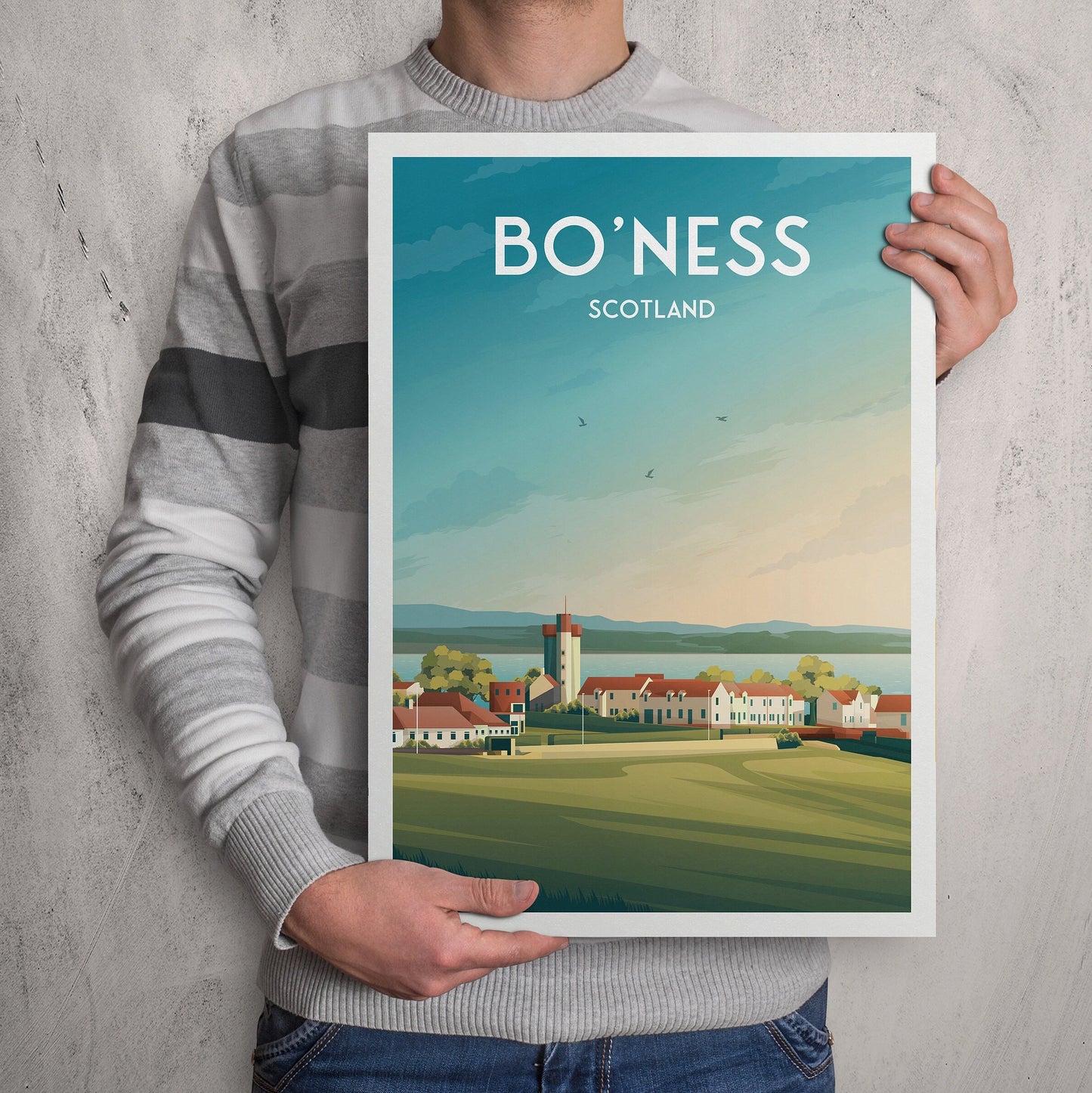 Bo'Ness Print, Scotland Travel Poster, Borrowstounness Illustration, Wall Decor, Firth of Forth, Lothian