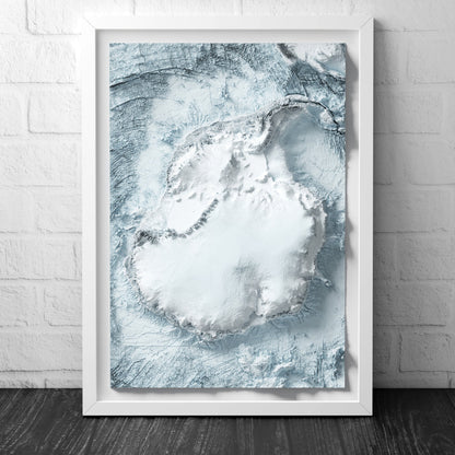 Antarctica Art Relief Map - 2D Bathymetric Print - South Pole Geology - 2D Shaded Relief Map