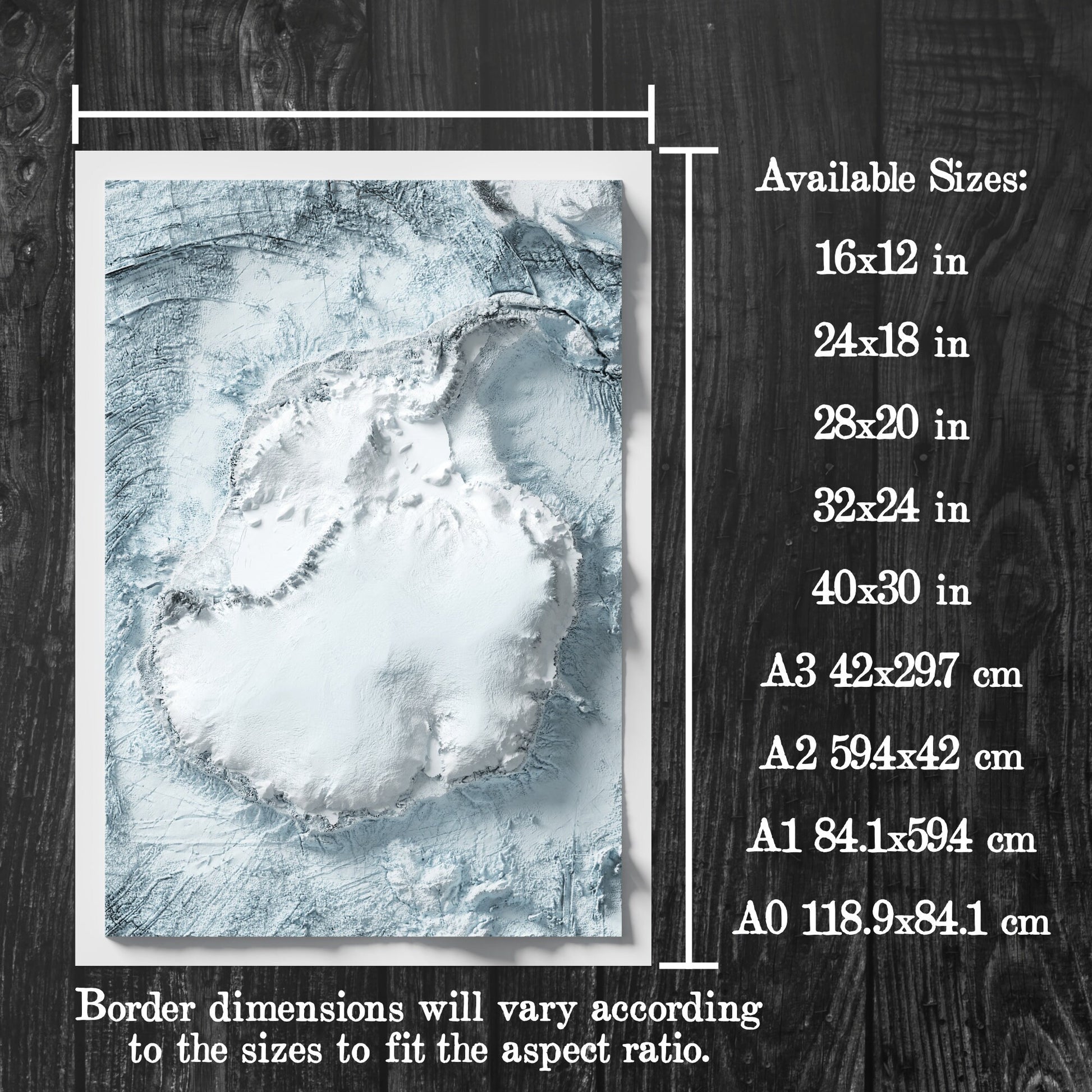 Antarctica Art Relief Map - 2D Bathymetric Print - South Pole Geology - 2D Shaded Relief Map